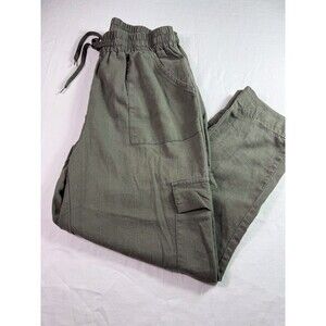 Ci Sono Womens Linen Blend Tie‎ Waist Pull On Pants Green Coastal Beach Sz M
